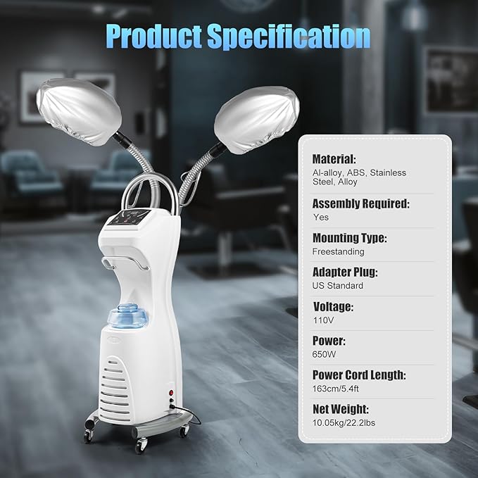 7 in 1 Professional Salon Hair Steamer Dryer 110V Stand Hair Dryer Hooded Treatment Perming Machine with Rolling Base, Floor Hooded Treatment Perming Machine