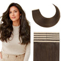 GOO GOO Tape in Hair Extensions Human Hair, 4A Chocolate Brown, 4cm Wide Tape, 18inch 20pcs 80g, Real Human Hair, Seamless Tape in, Instant Length&Volume
