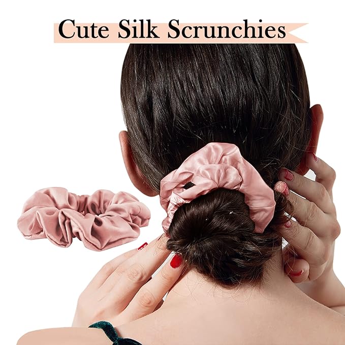 100% Mulberry Silk Hair Scrunchie, Red - 1 Count, No Frizz Damage for Sleep and Women