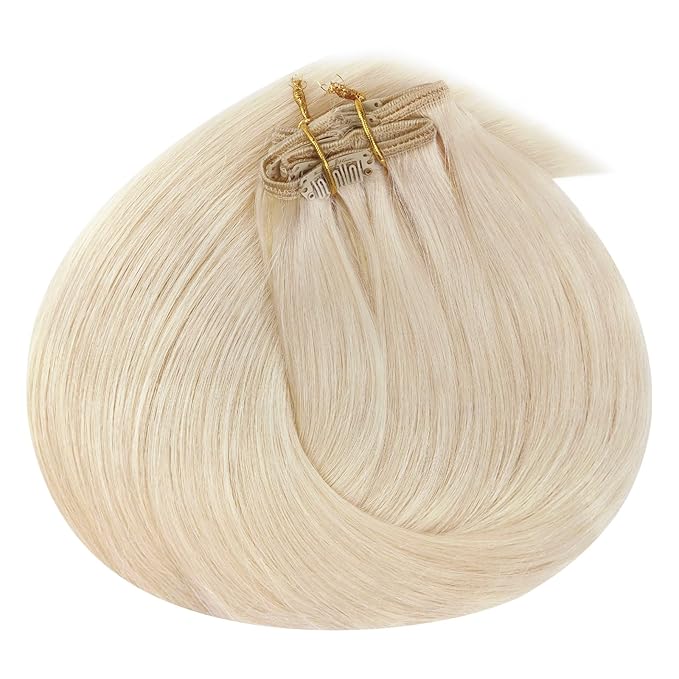 Ve Sunny Clip in Human Hair Extensions Soft Human Hair Clip in Extensions Platinum Blonde Clip in Hair Extensions Short Straight Hair Extensions Clip ins White Color 5pcs 80g 12inch