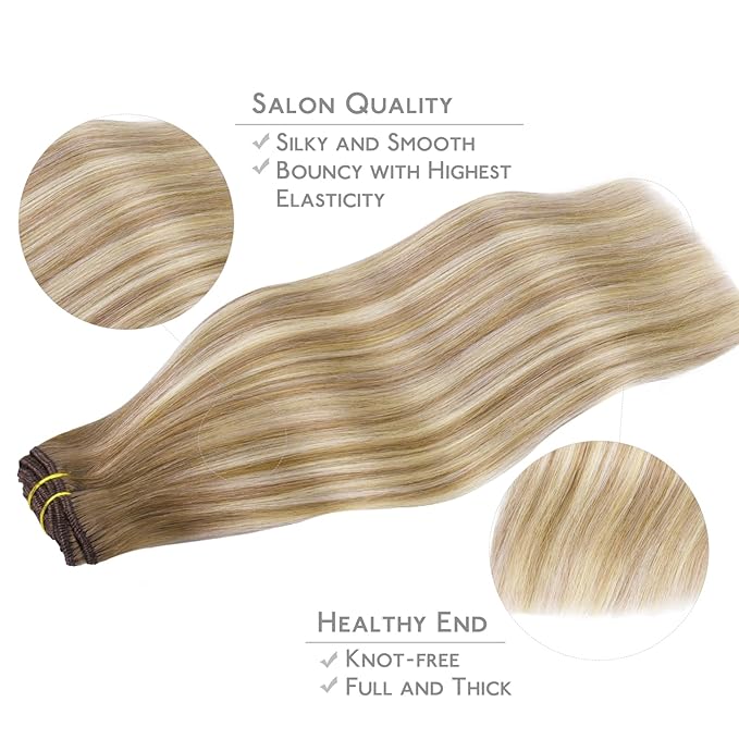 WENNALIFE Clip in Hair Extensions Real Human Hair, 20 Inch g 7pcs Balayage Dirty Blonde with Platinum Ends Remy Hair Straight Natural Extensiones De Cabello Humano Con Clip Ins