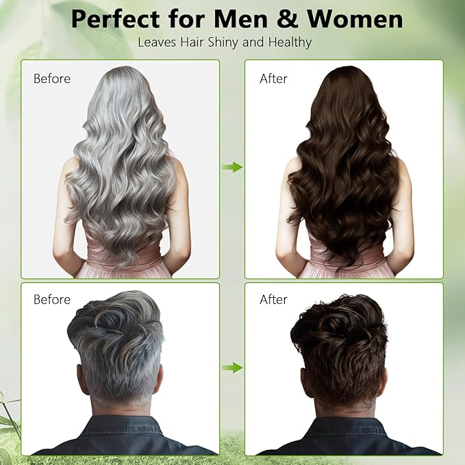 Dark Brown Hair Dye Shampoo for Women & Men, 15 Min Gray Coverage, 3 in 1 Semi-Permanent Color with Natural Herbal Ingredients, Lasts 60 Days