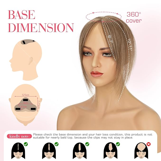 Hairro Human Hair Toppers For Women Wispy Thin Short Wiglet Hairpieces Natural No Bang Middle Part Side Bangs Hair Clip 14.5g #4P27 Medium Brown Mix Dark Blonde