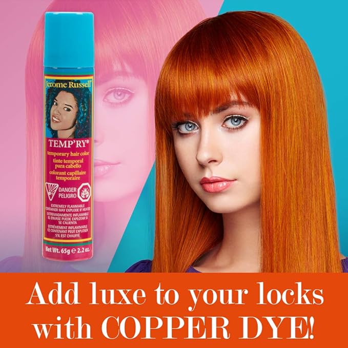 Jerome Russell Temporary Hair Color Spray Intense SprayOn, FastDrying NonSticky Travel Size Hair Dye for Instant Vivid Hair Color 2.2 oz, Copper, 1 Count