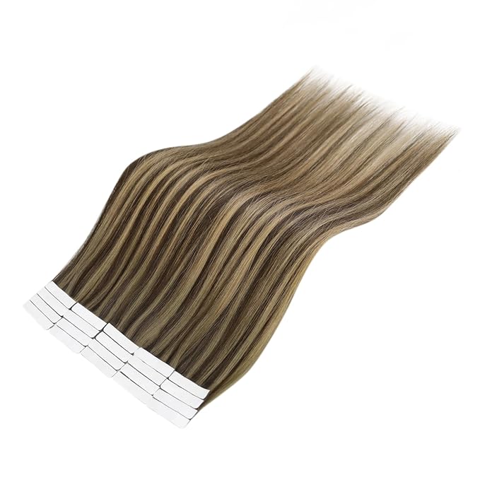 Full Shine Injected Tape in Hair Extensions 5Pcs Machine Remy Virgin Tape in Extensions Color BM Brown Seamless Invisible Extension 14 Inch Injection Human Hair Extension 10Gram Add Volume