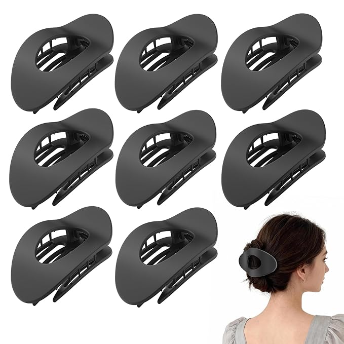Upgraded 8 Pack French Flat Hair Clips for Women Girls, Matte Lay Flat Claw Clips, Large No-Slip Claw clips for Thick & Thin Hair, Strong Hold Styling Barrettes Accessories for Daily Styling(Black)