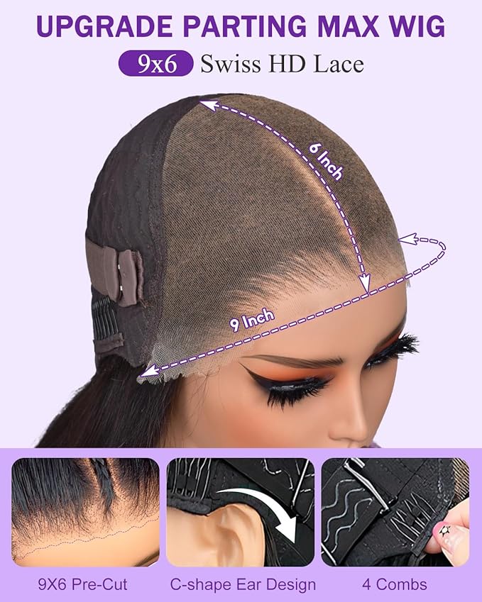 9x6 SKINLIKE Real HD Lace Closure Wig, Straight 180% Density 0.10mm Ultra-thin Swiss Lace Pre-plucked Bleached Small Knots With Baby Hair Glueless Wigs Human Hair 20 Inch