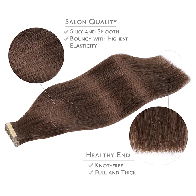WENNALIFE Tape in Hair Extensions Human Hair, 20pcs 60g 26 inch Chocolate Brown Remy Hair Extensions Straight Human Hair Tape in Extensions Skin Weft Tape Extensions Human Hair
