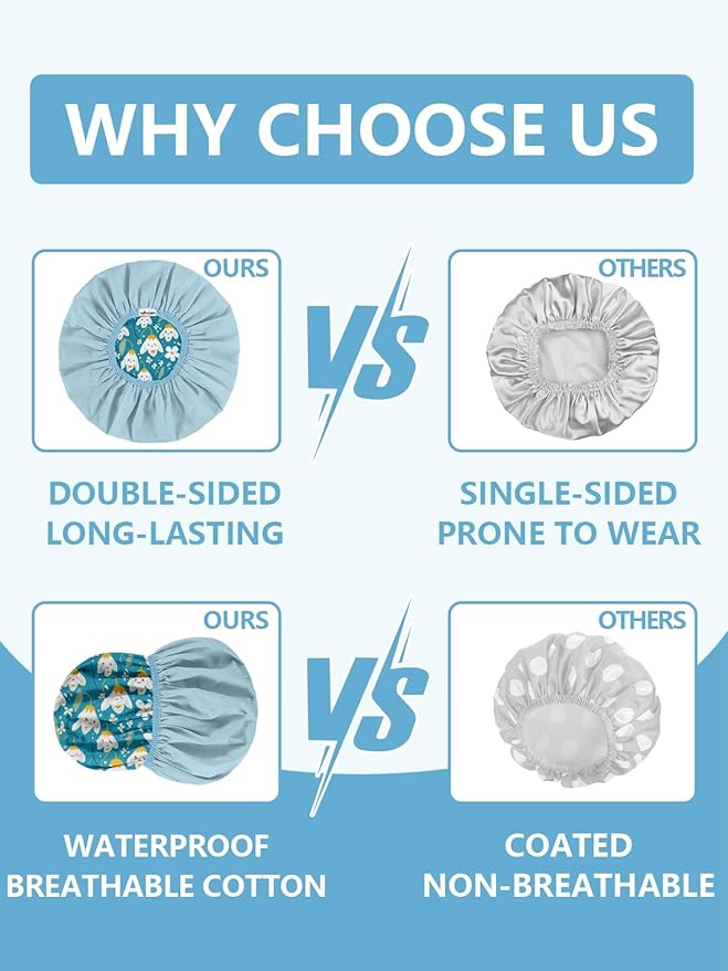 Years Calm Shower Caps For Women Reusable Waterproof，Pattern And Solid Color Dual-Layer Design For Dual-Layer Usable，Protects Hair In Shower, Spa, Cooking, Clean & Travel (Bell Orchid, One Size)