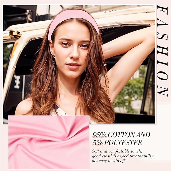 4PCS Floral Headbands for Women Trendy Wide Head Bands for Women's Hair Non Slip Wraps Elastic Stretchy Bandanas Workout Hair Bands Fashion Hair Accessories Birthday Gifts for Valentines Pink