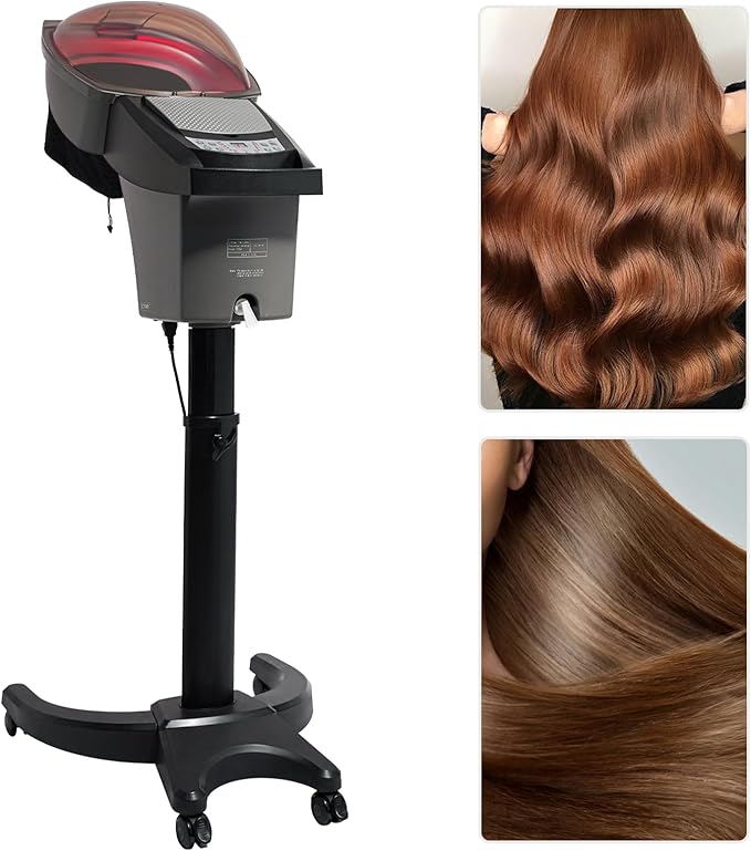 Hair Steamer,Household Hair Care Machine,Rolling Salon Ozone Hair Care SPA Steamer Oil Treatment,7 Light Standing Deep Conditioning Hair Steamer w/Care Hood,Treatment Dyeing Machine (Black)