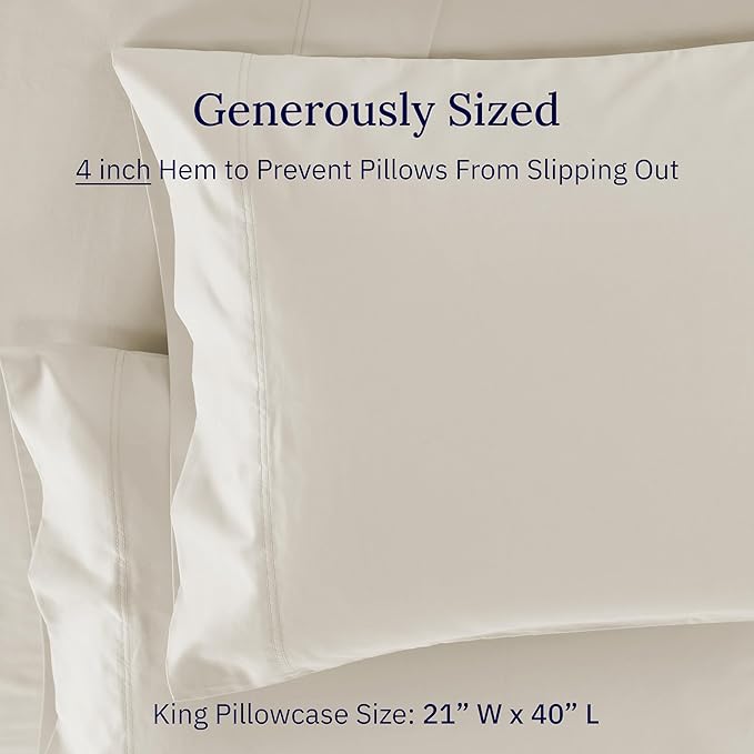 California Design Den Luxuriously Soft Premium 600 Thread Count, 100% Cotton Set of 2 Cases, Crisp King Size Pillow Case Set of 2, Fits King Pillows - Ivory (Warm Cream)