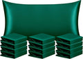 NTBAY 12 Pack Satin King Pillowcases for Hair and Skin, Luxurious and Silky Pillow Cases with Envelope Closure, 20 x 36 Inches, Dark Green