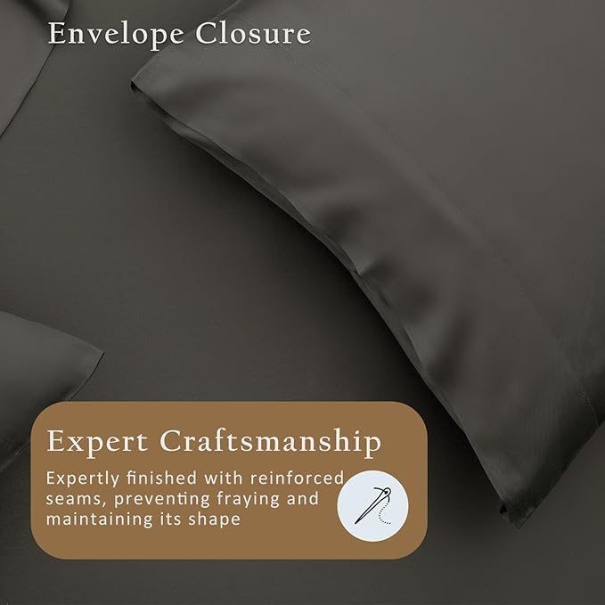 TOSMO Luxury Pillow Case Set of 2 - Cooling Viscose Derived from Bamboo, Oeko-TEX, Breathabl Silky Soft Pillow Cases with Envelope Closure (Standard, Charcoal)