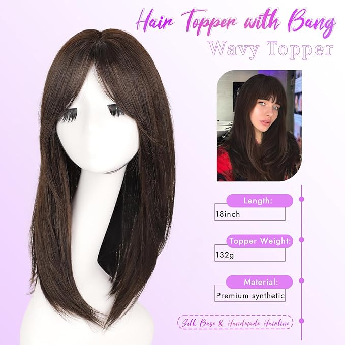 Hair Topper for Women Clip in Bangs – 18 Inch Medium Length Straight 360° Full Coverage Ombre Blonde,Synthetic Natural Looking Piece for Thinning Hair