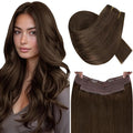 RUNATURE Invisible Wire Hair Extensions Real Human Hair Brown, 14 Inch 70g One Piece, Invisible Wire Hair Extensions Medium Brown, Straight Silky Hair, Add Hair Thickness for Women #4
