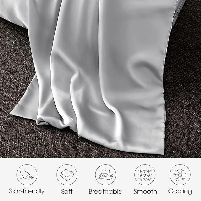 100% Silk Pillow Cases 2 Pack Standard Size Mulberry Silk Pillowcase for Hair and Skin Set of 2 Highest Grade 6A Silk Soft Breathable Cooling with Hidden Zipper, Light Grey