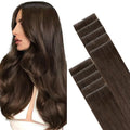 GOO GOO Invisi Edge Tape in Hair Extensions Human Hair, 4A Chocolate Brown, 10pcs 14inch 25g, Virgin Remy Hair, Seamless Injected Tape, Natural Look