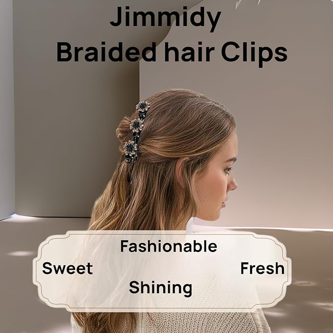 Sparkling Crystal Braided Hair Clips, Woven Hair Clips, New 2025 Women Styling Hair Clip, Women Flower Hair Accessories 4-Pack (champagne)