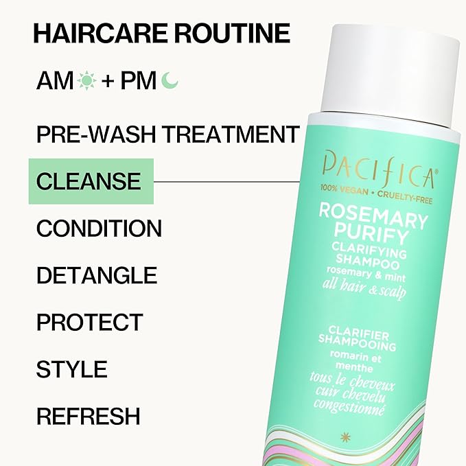 Pacifica Shampoo & Conditioner Set – Rosemary Purify Invigorating Set with Cooling Mint for Clarifying and Detoxing, Sulfate-Free, Vegan & Cruelty-Free, 12 oz & 8 oz (Set of 2)