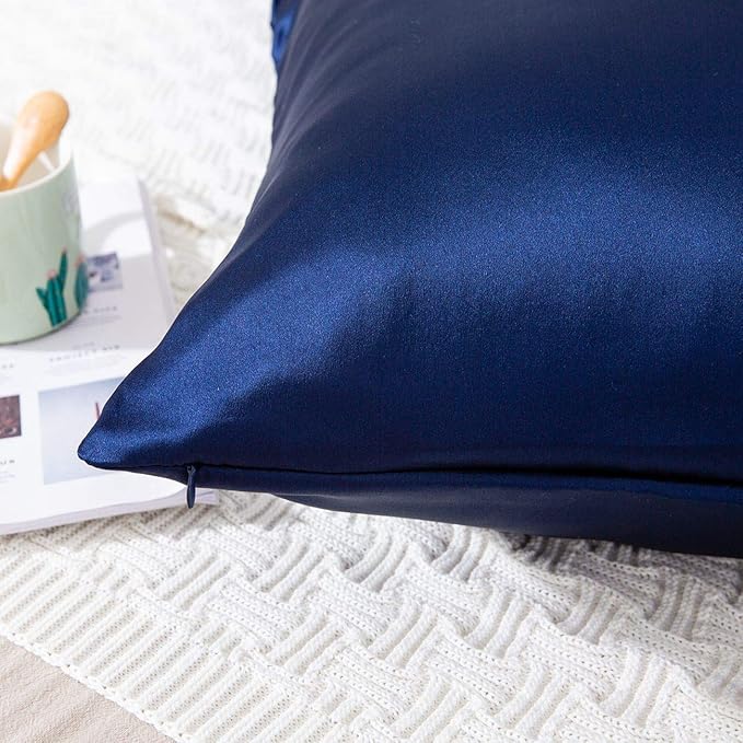 SLPBABY 100% Natural Pure Silk Pillowcase for Hair and Skin, Both Side 19 Momme Silk, Luxury Smooth Satin Pillowcase Cover with Hidden Zipper (King, Navy Blue)