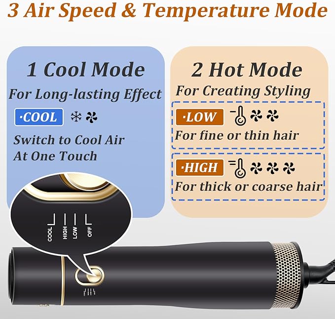 Round Hair Brush Blow Dryer (Yellow-Black, 1.2 Inch)