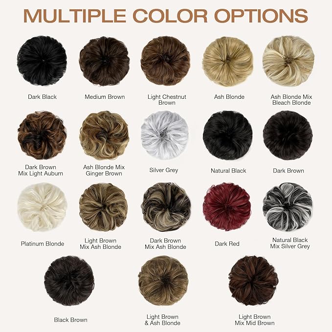 Messy Bun Hair Piece Wavy Curly Scrunchies Fluffy Donut Thick Updo Elegant Chignon Hairpieces for Women Girls, Natural Black 1.4oz