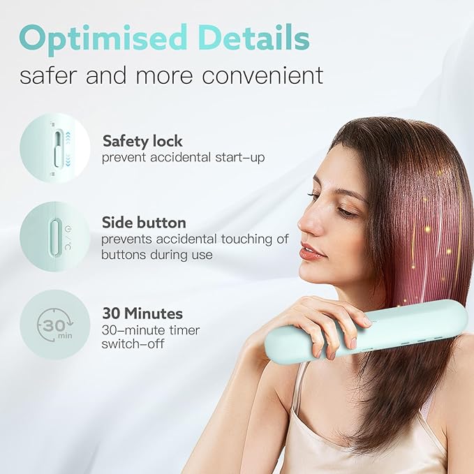 Cordless Hair Straightener Brush - Webeauty Portable On-The-Go Straightener for Women | USB Rechargeable, Fast Heating, 200M Negative Ions, 6400mAh, Perfect for Daily Commute & Short Trips (Ice Blue)