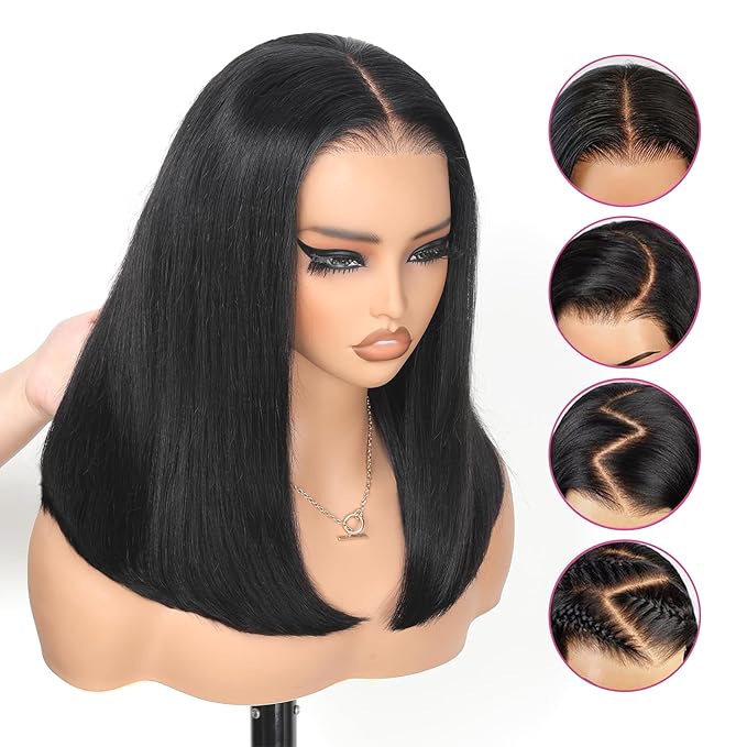 210% Density Lace Frontal Bob Wig Human Hair 12A Brazilian Virgin 9x6 Glueless Wigs Human Hair Pre Plucked Pre Cut HD Transparent Lace Wigs 14 Inch