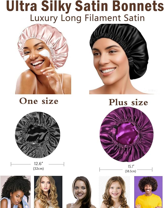 2PACK Satin Bonnet Hair Bonnet For Sleeping Silk Bonnets Womens Silky Night Caps Double Layer Curly Hair Sleep Cap