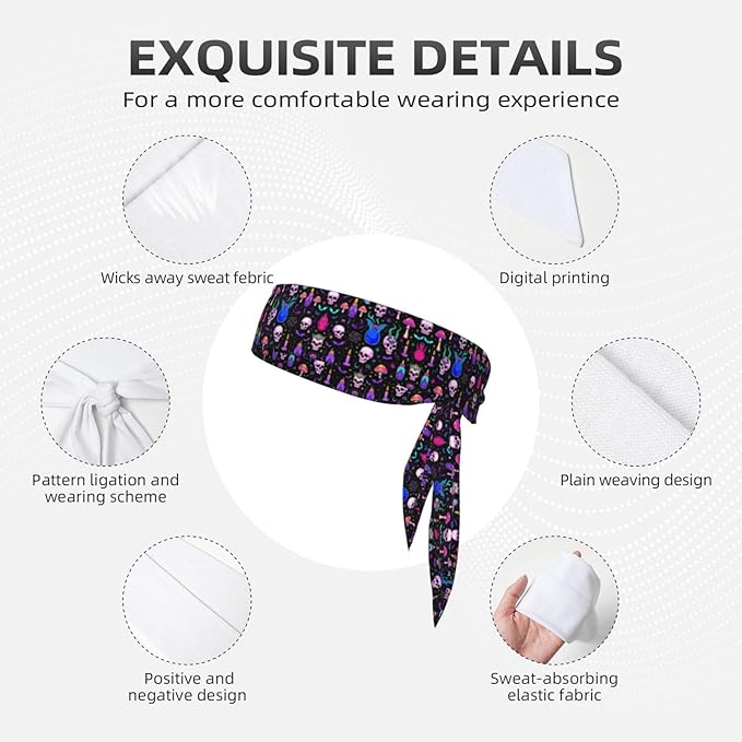 Boys Girls Sports Sweatbands, Multipurpose Long Head Band for Yoga Fitness Shower, Fashion Gothic Magic Witch Witchy Headwear Head Decor