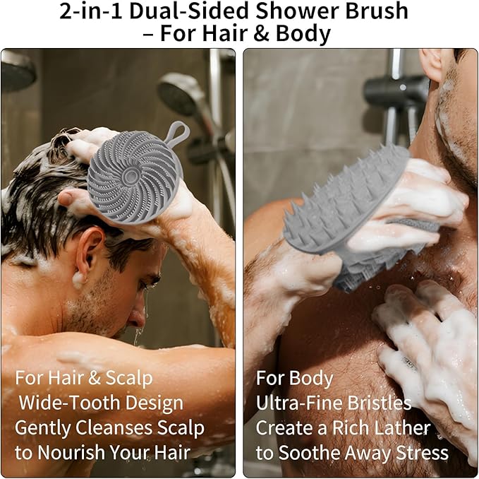 Larger Silicone Body Scrubber&Scalp Massager Hair Growth (Grey)