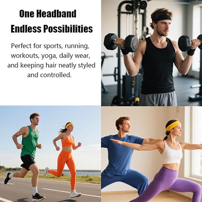 6 Pack Headbands for Women - Short Hair Bandana Headbands, Non Slip Elastic Sweat Hairbands, Soft Fabric Hair Wraps for Girls - Suitable for Workout, Yoga, Running & Sport (E-6)