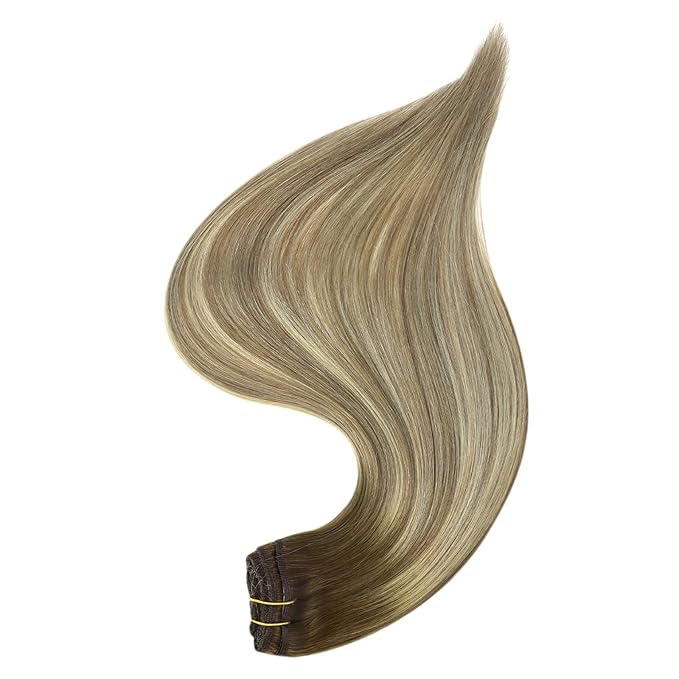 Full Shine Ombre Clip in Hair Extensions Human Hair 3 Pcs 60 G 12 Inch Short Clip in Extensions Walnut Brown to Light Brown Mix Light Blonde Straight Remy Hair Extensions for Fine Hair