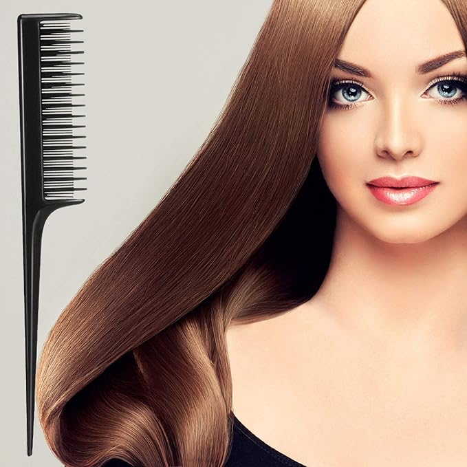 Leinuosen 3 Pcs Triple Teasing Comb Rat Tail Tool Tease Layers Pintail Comb for Women Back Root Teaser Adding Volume Structure Styling(Black)