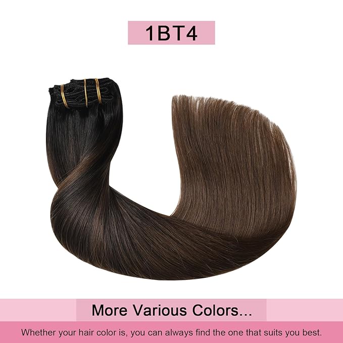 Pro2.0 Remy Real Human Hair Extensions Clip ins 120g Thick 7pcs Color #1BT4 Natural Black Fading to Middle Brown Remy Clip in Hair Extensions Real Human Hair 16inch Double Weft（#1BT4-16inch）