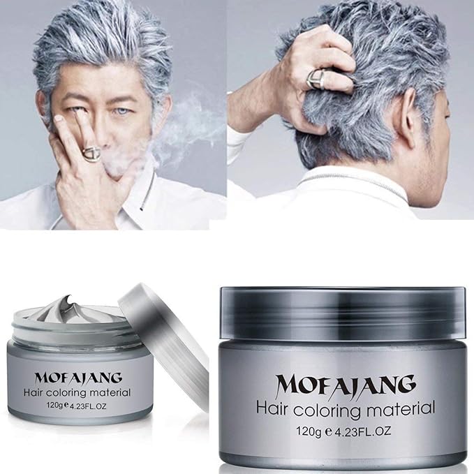 Temporary Silver Gray Hair Spray Color, Luxury Coloring Mud Grey Hair Dye Wax,Washable Treatment Hair Color Wax with All Day Hold works on white hair/non-pigmented hair for Party, Cosplay (1, Gray)
