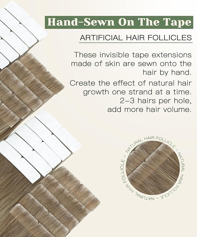 SURNEL Injection Tape in Hair Extensions Human Hair 18Inch Ash Brown to Platinum Blonde Invisible Tape in Extensions 20 Pcs 40g(#860,18)