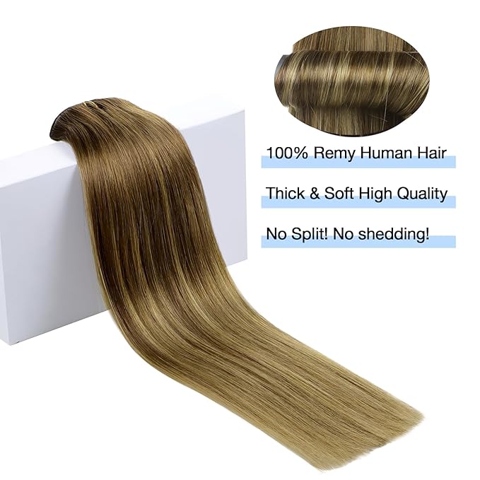 DOORES Human Hair Clip in Extensions, Medium Brown Highlighted Dirty Blonde, 24 Inch 7pcs 120g, Remy Straight Natural Real Hair