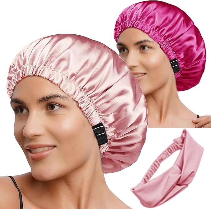Hair Bonnets 3Pcs Satin Bonnet For Sleeping Silky Bonnets Womens Silk Bonnet Night Caps Curly Hair Sleep Cap For Women
