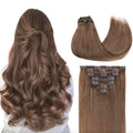 GOO GOO Clip in Hair Extensions Real Human Hair, Remy Human Hair Extensions Clip ins for Women, Natural Human Hair, 24inch 170g 7Pcs, #5 Light Ash Brown