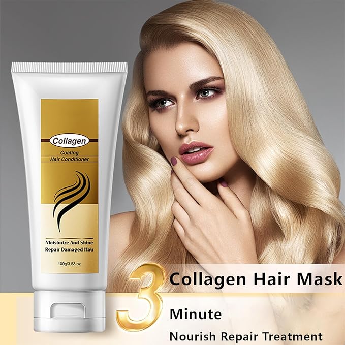 Collagen Hair Mask Deep Repair - Protein Hair Treatment with Argan Oil for Dry & Damaged Hair, Intensive Conditioning Hair Mask Essence for All Hair Types, 3.5oz