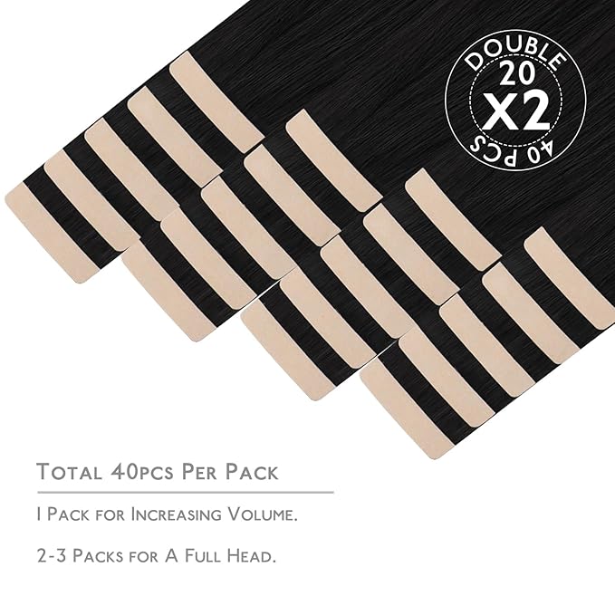 WENNALIFE Tape in Hair Extensions Human Hair, 40pcs 100g 16 inch Jet Black Hair Extensions Real Human Hair Straight Tape in Extensions Invisible Human Hair Extensions Reusable Real Hair Extensions