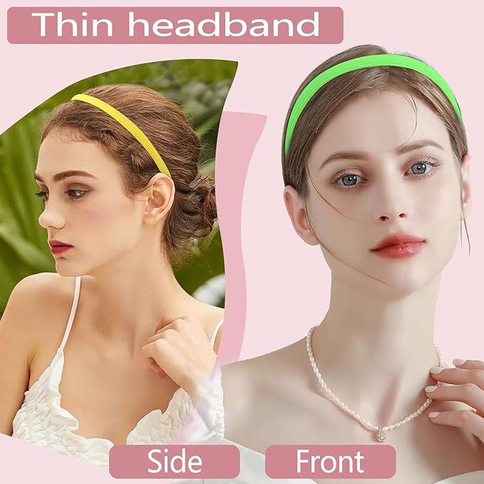 12Pcs Thin Headbands For Women Girls No Headache Pressure Comfortable Headbands for Women Non Slip Fabric Skinny Narrow Hairbands Head Bands for Women's Hair Accessories (Multi-colored)