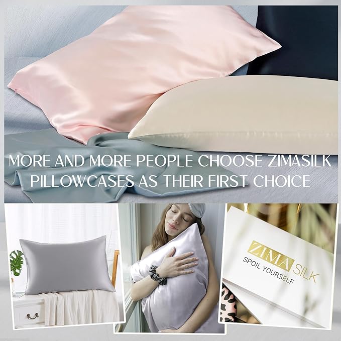 ZIMASILK 100% Pure Mulberry Silk Pillowcase for Hair and Skin Health,Soft and Smooth,Both Sides Premium Grade 6A Silk,600 Thread Count,with Hidden Zipper,1pc (Queen 20''x30'',Silver Grey)