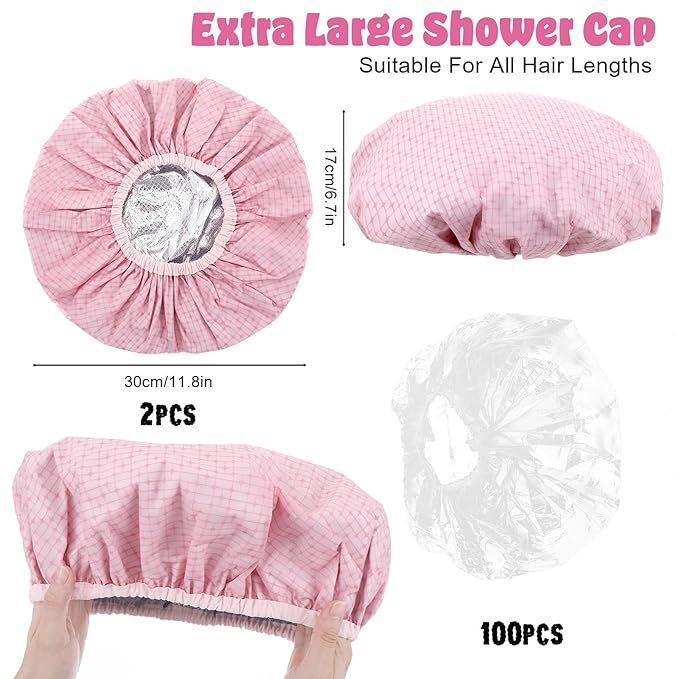 2 Pcs Heat Cap for Deep Conditioning, Conditioning Cap Made of Aluminum Foil with 100pcs Disposable Plastic Caps, Portable Thermal Hair Steam Caps for Home and Salon Use Hair Dyeing