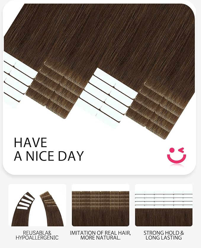 Youngsmile Insert Tape in Hair Extensions Injection Human Hair Extensions #4 Chocolate Brown Invisi Edge Tape ins Remy Human Hair 16 Inch Injected Hair Tape in Extensions 20pcs 35g Straight (#4,16'')