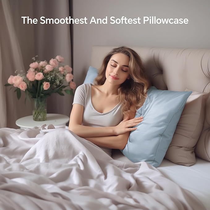 INFIIXSO Mulberry Silk Pillowcase for Hair and Skin, Silk Pillow Cases Queen Size Set of 2 with Hidden Zipper 20"x30", Ultra Smooth and Soft Cooling Pillow Cases for Hot Sleepers(Airy Blue, 2 Pack)