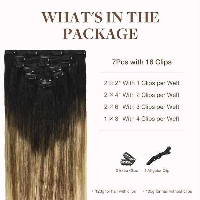 GOO GOO Clip in Hair Extensions Real Human Hair, Remy Human Hair Extensions Clip ins for Women, Natural Human Hair, 12inch 85g 7Pcs, 2/6/18 Balayage Brown to Dirty Blonde