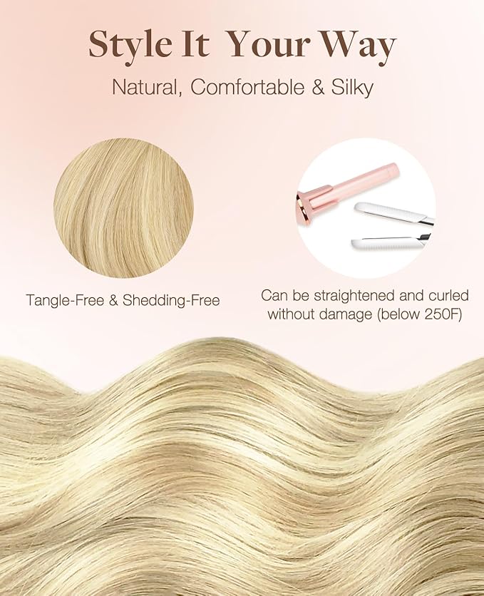 GOO GOO Invisi Edge Tape in Hair Extensions Human Hair, 18AT60A Pearl Ash Blonde Highlights, 6pcs 24inch 18g, Virgin Remy Hair, Seamless Injected Tape, Natural Look